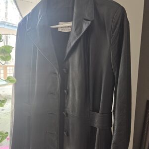 Vintage 90s Black Leather Trench Coat